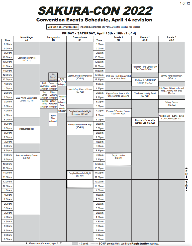 Schedule SakuraCon